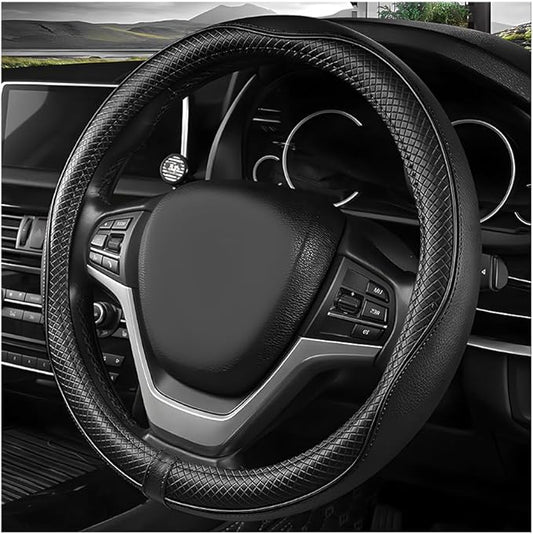 Car Steering Wheel Cover, 15 Inch Anti-Slip Breathable Leather Auto Steering Wheel Protector, Full Surround Soft Steering Wheel Cover for Men Women, Car Interior Accessories (Black)