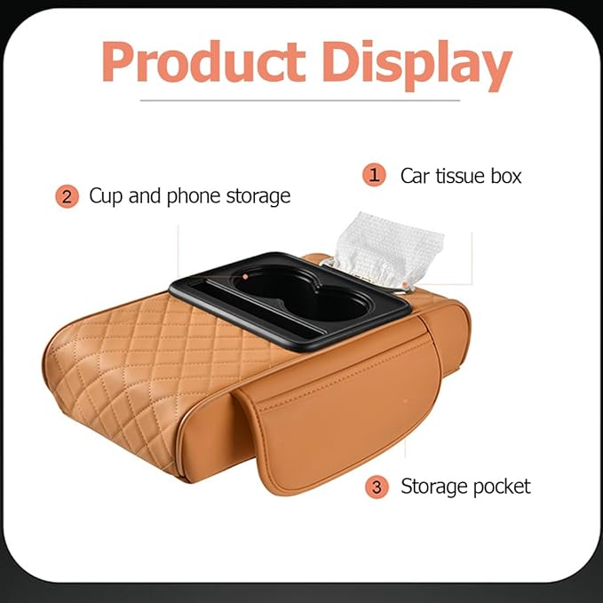 Car Armrest Cushion for SUV with Cup Holder 2.75"Height ,5-in-1 Center Console Cover with 2 Storage Bags , Tissue Box Slot, Phone Slot for Sedans, Car Accessories Interior Organizers (Black Red)