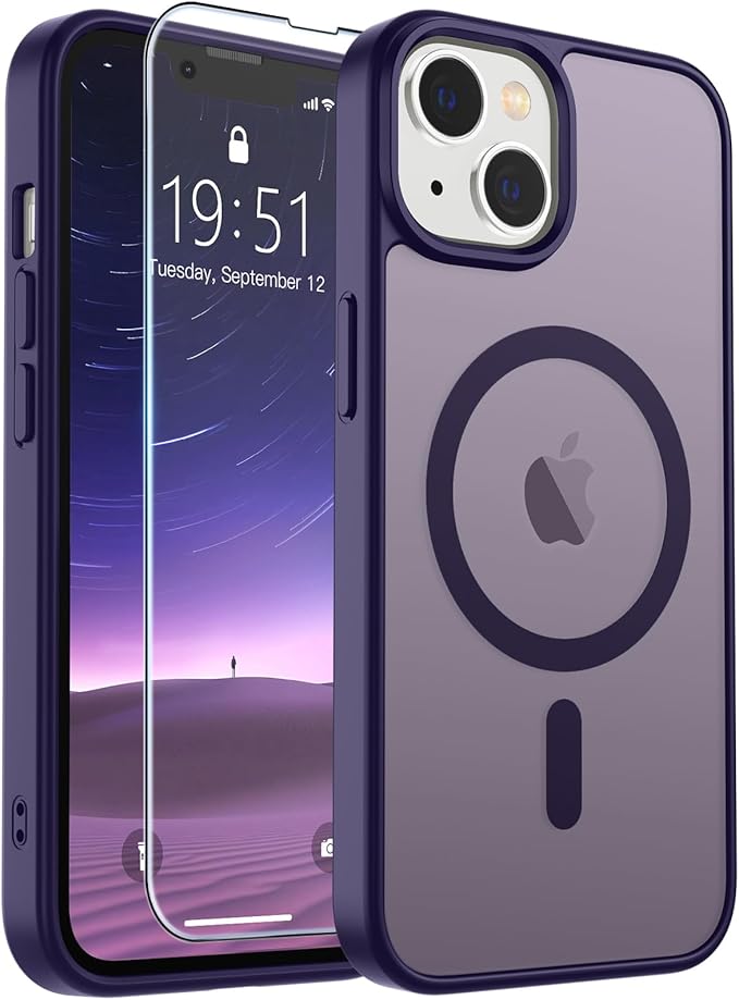 SUPFINE Magnetic for iPhone 14 Case & iPhone 13 Case (Compatible with MagSafe) (Military Grade Drop Protection) Slim Translucent Matte Shockproof Phone Cover,Dark Purple