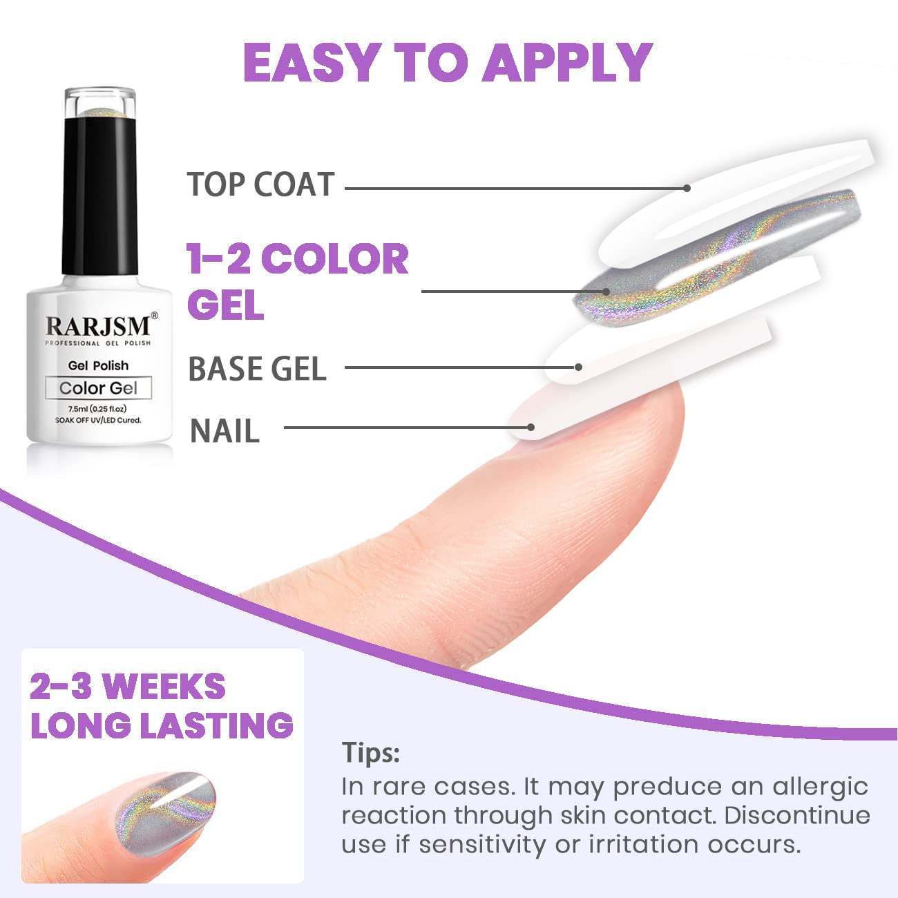 RARJSM Silver Holographic Glitter Gel Cat Eye Gel Nail Polish, Gelpolish Galaxy Rainbow Effect Universal Without Magnet Soak Off U V L E D DIY Manicure Art for Salon Designs and Home DIY 7.5ML