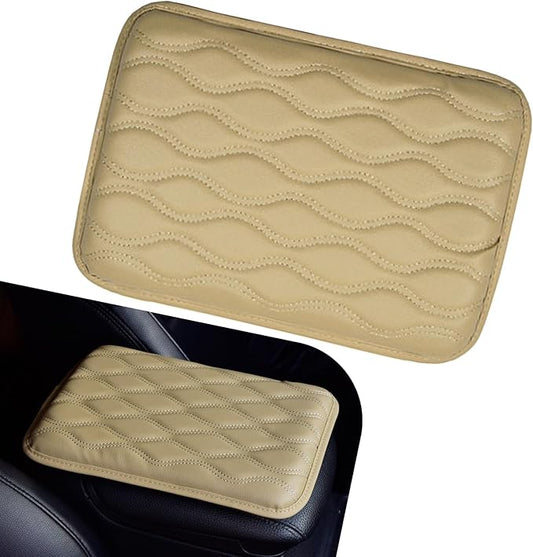 Car Center Console Cushion Pad, 11.57 x 8.19IN Leather Arm Rest Cover, Comfortable Waterproof Armrest Seat Box Cover, Car Interior Protection Accessories, Universal for Vehicle (Beige)