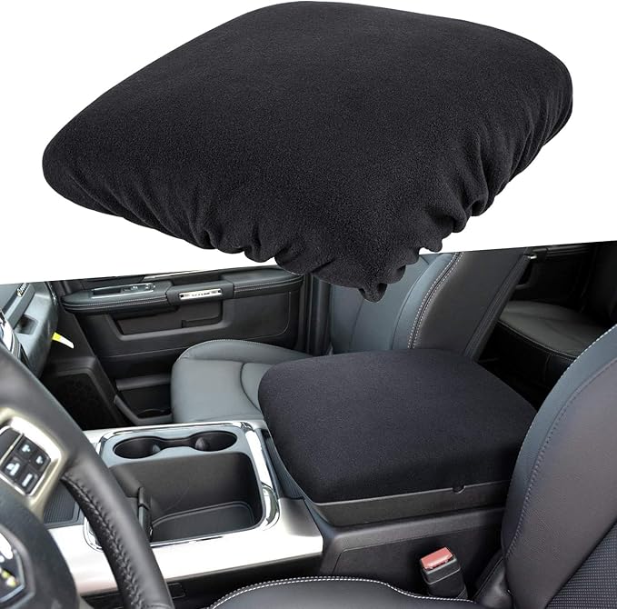 Center Console Armrest Pad Cover for Dodge Ram 1500 2500 3500 4500 5500 Pickup Truck 1993-2023 Black Soft Car Armrest Seat Box Protector Cushion Interior Accessories All Weather