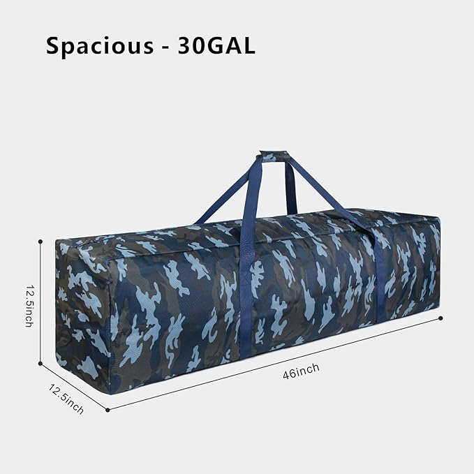 TOPDesign 46 Inch Extra Large Zippered Duffel Bag for Travel Camping Sports Equipment Storage, Waterproof Foldable Luggage Bag with Padded Handles