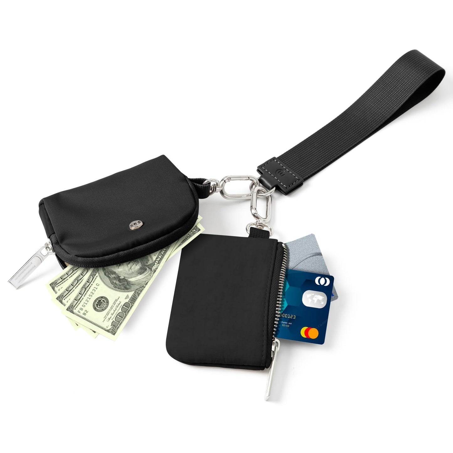 Mum's Memory Mini Zip Around Wristlet Wallet for Women Dual Pouch Wristlet Portable wallet Mini Women Coin Pocket (Black)