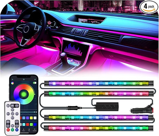 Car Interior Lights, 12V LED Strip Lights with Charger Adapter, Ambient Car Lighting Kit, App & Remote Control Music Sync Color Change Strip Lights for SUVs & Trucks, Car Accessories for Women Men