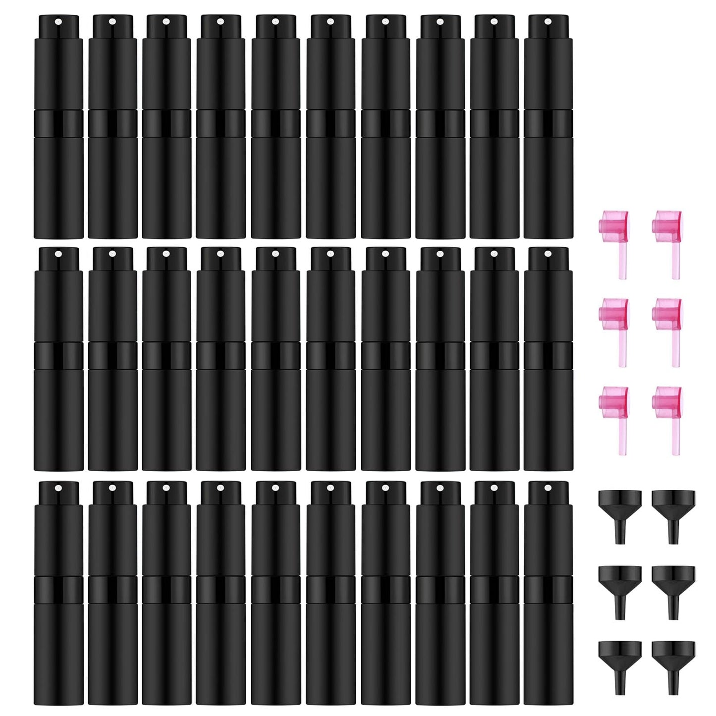 Lil Ray 8ml Portable Mini Perfume Atomizer(4 PCS)，Refillable Empty Small Spray Bottle for Travel, Twist Type Pocket Cologne Sprayer (Matte Black, Pink, Blue, Silver)