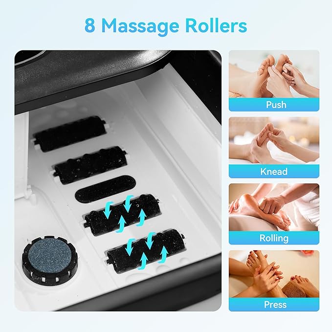 Foot Spa Bath Massager with Heat, Collapsible Foot Massager Spa Soaking Tub with Bubbles, Red Light, Pumice Stone, and Shiatsu Massage Rollers, Pedicure Foot Spa for Relaxation, Gifts