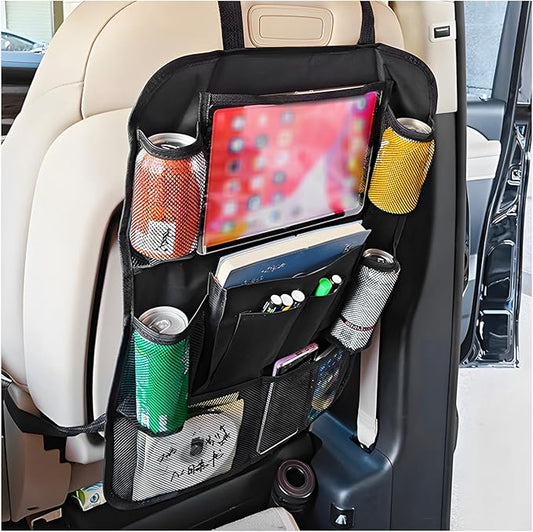 Car Seat Back Organizer, Auto Multi-Pockets Backseat Storage Bag with Tablet Holder, Waterproof Oxford Cloth Seat Back Protector Kick Mat for Most Vehicles, Car Accessories (Style B)