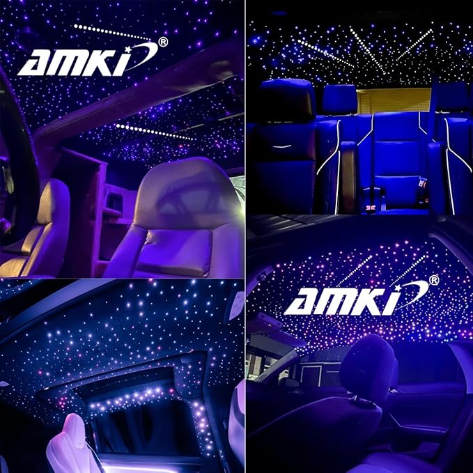 AMKI 32W Twinkle Mixed 800pcs 16.4ft Fiber Optic Starlight Headliner Kit with Shooting Star, Pure White Meteor Kits RGBW Sound Activated APP Remote Control for Car Home Roof Ceiling Decoration