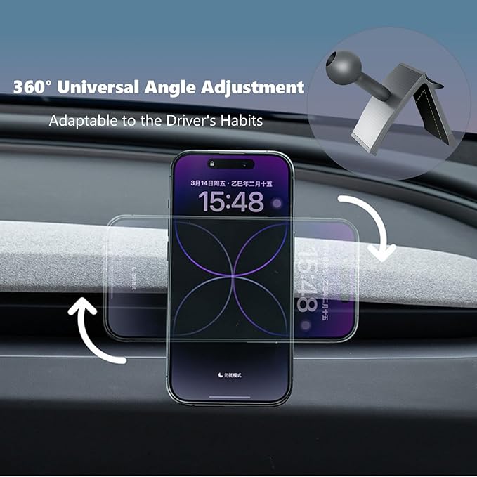 Persevere for Tesla Phone Mount Model Y Juniper 2025, Wireless Charger Strong Magnetic Phone Holder for All 4-6.9'' Smartphones, 360° Dock Base Airvent Adjustable, Anti-Slip Mount