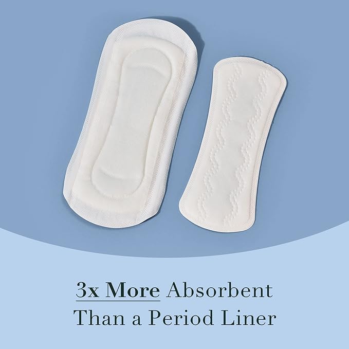 Rael Incontinence Liners for Women, Organic Cotton Cover - Postpartum Essential, Regular Absorbency, Bladder Leak Control, 4 Layer Core with Leak Guard Technology, (Long, 36 Count)