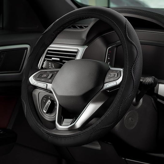 Car Steering Wheel Cover, 14.5-15 Inch Comfortable Grip Microfiber Leather Non-Slip Wheel Cover, Auto Elastic Breathable Wheel Steering Protector, Universal Interior Accessories Fit Vehicles