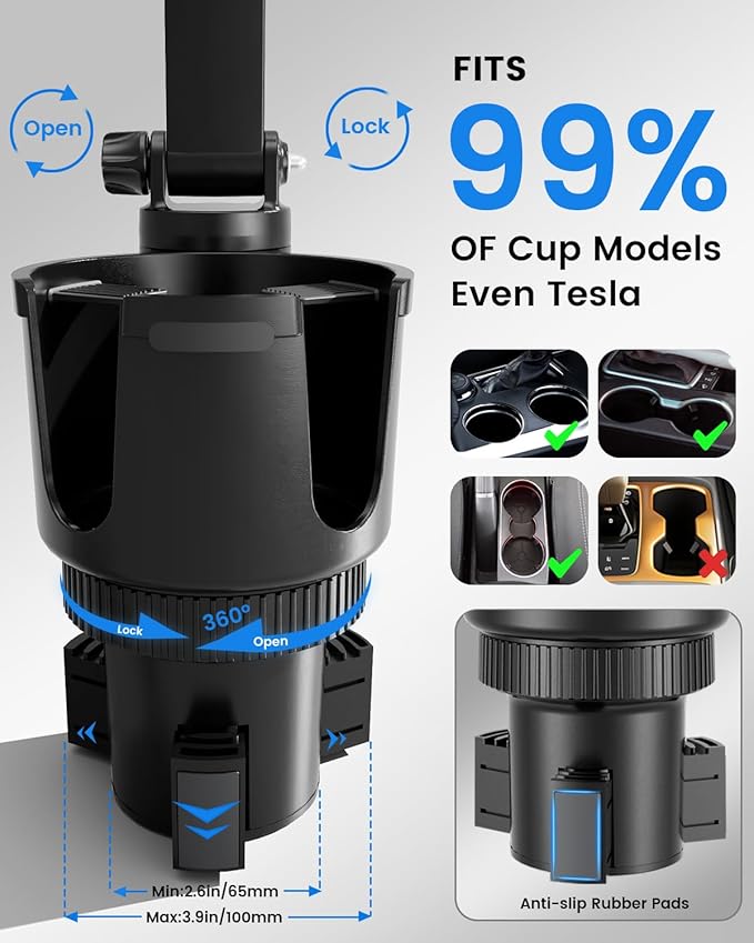 OHLPRO for MagSafe Car Charger Cup Holder Mount, 15W Fast Wireless Magnetic Charging Phone Holder for iPhone 17 16 15 14 13 Series, Adjustable Car Mount with Large Cup Base, One-Hand Operation
