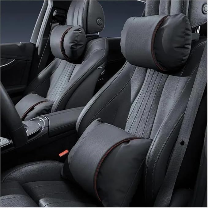 1/2PCS PU Leather Car Neck Pillow & Lumbar Support Cushion, Breathable Universal Seat Headrest Waist Pad, Soft Support Cushion for Daily Driving and Travel(E Style headrest)