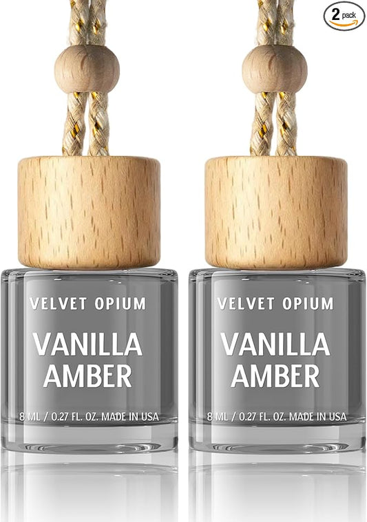 C Classy Hanging Car Air Freshener 2 Pack, Vanilla Amber,Tea Glass Bottle Diffuser, Long-Lasting Fragrance, Cute Car Accessories for Women & Men, Made in USA