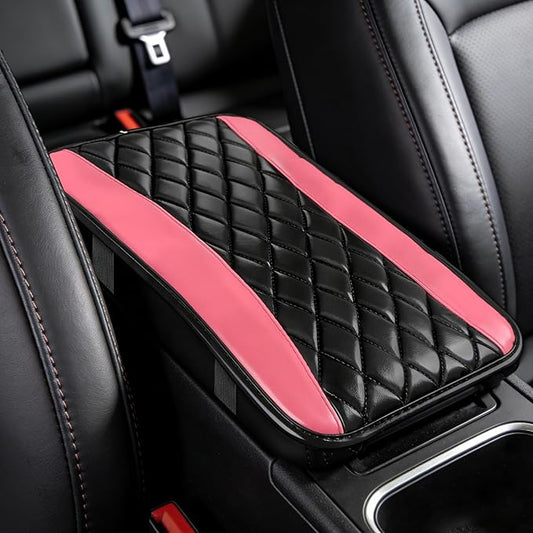 Car Center Console Cushion Pad, Arm Rest Covers, 12.6"×7.5" Leather Waterproof Auto Armrest Seat Box Protector, Auto Comfortable Center Console Cover Universal for Most Vehicles (Pink)