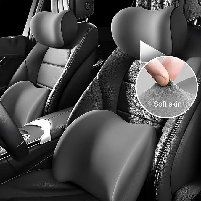 Headrest Lumbar Pillows Car Seat for Toyota Land Cruiser 2000-2025, Ergonomic Neck Back Support Cushion, Comfortable Breathable Washable Cover, Memory Foam, Blue