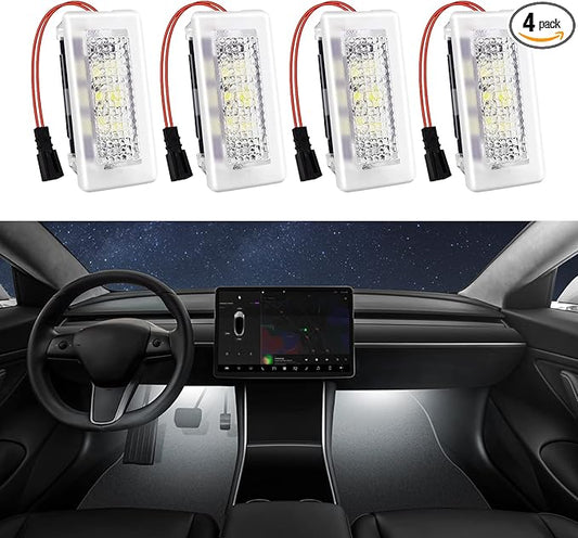4 Pcs Interior LED Lights Bulbs Kit Compatible with Tesla Model 3, Y, X, S, Super Bright Replacement Light Bulbs for Footwell, Door Puddle, Trunk, Frunk - for Tesla Accessories (White)