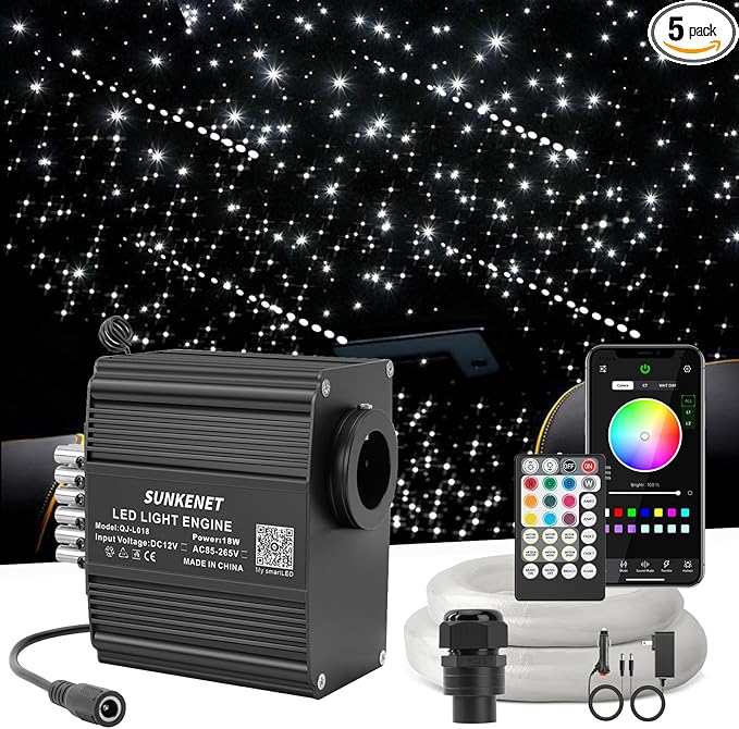 12W Twinkle&Meteor 2 in 1 RGBW Starlight Headliner Kit, 300pcs*0.03in*9.8ft+96pcs Shooting Star Lights for Car/Home Ceiling, Fiber Optic Lights with Bluetooth APP/Remote Control/Music Effect