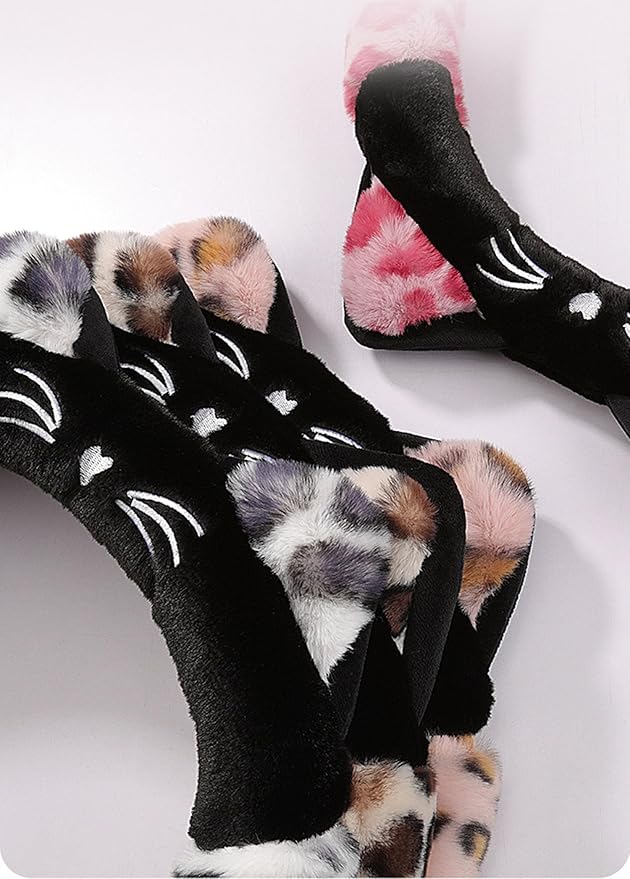 Dotesy 3D Ear Furry Cheetah Car Steering Wheel Cover Set Fluffy Faux Wool Steering Wheel Protector Leopard Anti-Slip Soft Warm Car Accessories for Women (Pink)