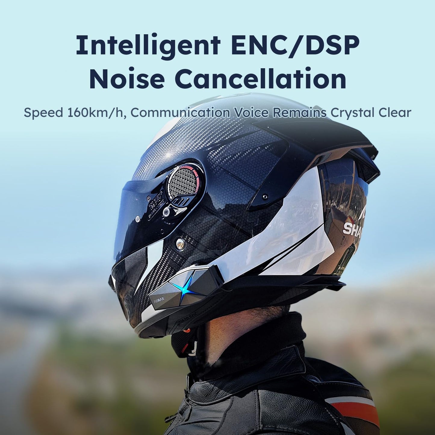 ASMAX F1 3-Mode Motorcycle Helmet Intercom for 10 Riders, Offline Voice Control Motorcycle Bluetooth Headset with Hi-Fi Speaker, Multitasking & Mesh Helmet Communication Systems, Fast Charging, 1 Pack