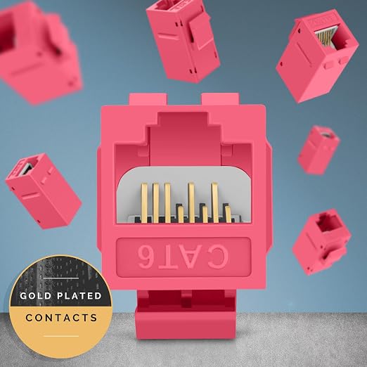 Everest Cat6 RJ45 Keystone Coupler in Pink