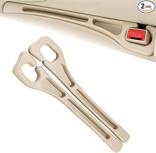 Car Seats Gap Filler Dual-Slot Car Seat Gap Organizer – with Belt Slot, Anti-Drop Gap Filler for Cars & SUVs – No More Lost Items, All Within Reach (2PCS) (Beige)
