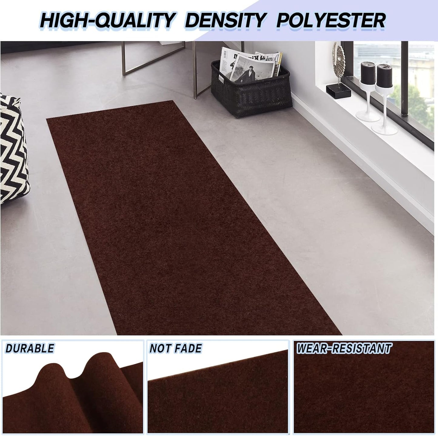 Custom Size Backed Non-Slip Area Rugs Runner, Easy Clean, Waterproof Runner Rugs for Hallway Entryway, Kitchen, Laundry, 4FT x 25FT, Brown