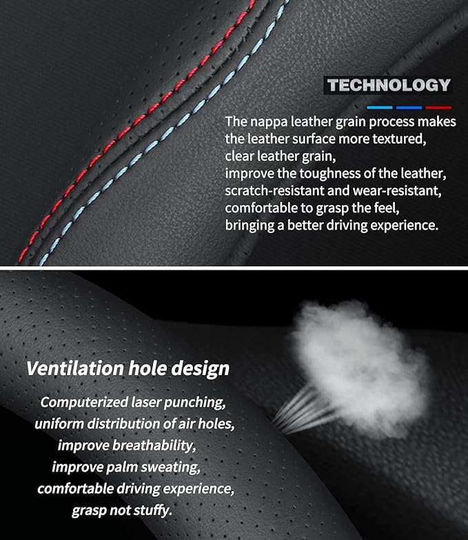 Custom-Fit for Jaguar Steering Wheel Cover, Premium Leather Car Steering Wheel Cover with Logo, Non-Slip, Breathable, for Jaguar Accessories (A-Style,for Jaguar)