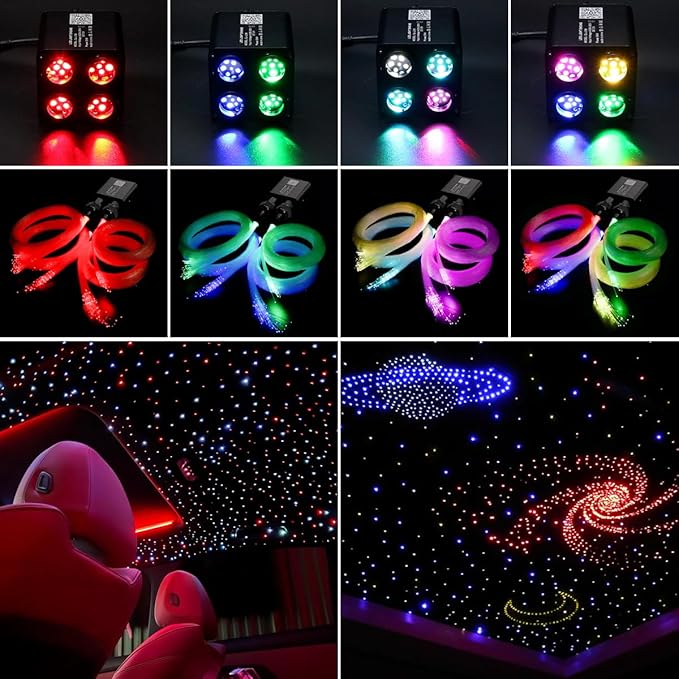 AKEPO 36W 4 Color Twinkle Fiber Optic Starlights Headliner Lights Kit, Optical Fibers Music Sync Bluetooth APP Control Starlight Kit, 600pcs*9.8ft