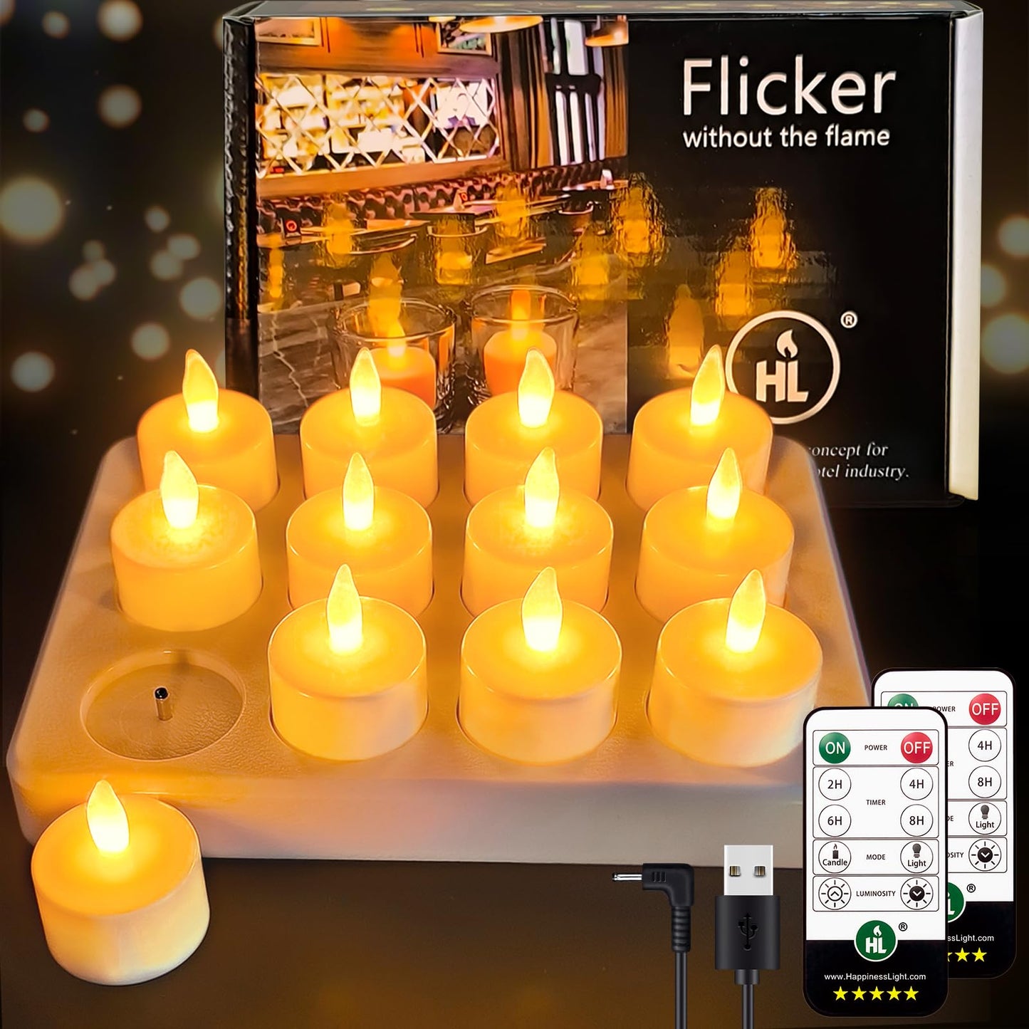 HL Rechargeable Tea Lights with Remote & Charging Base,12pcs 50+Hours Rechargeable Battery Operated Tea Lights Timer, LED Votive TeaLights Flameless Candles Yellow Light for Wedding Home Party Decor