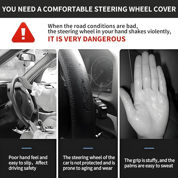 Elastic Car Steering Wheel Cover, Universal 15 inch Non-Slip Breathable Neoprene Steering Wheel Protector, Car Accessories for Women Men Fit Auto, Suvs, Truck White Leopard