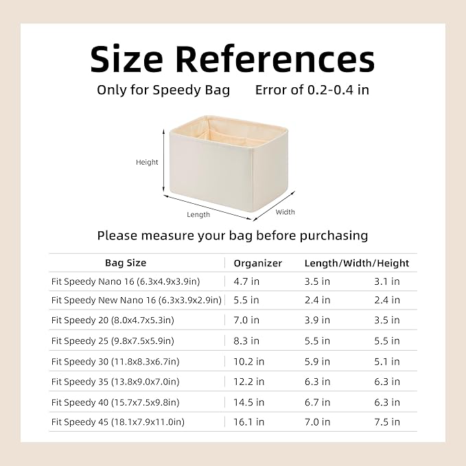 DGAZ Silk Purse Organizer Insert Fits LV Speedy 16/20/25/30/35/45 bags，Silky Smooth Bag Organizer，Luxury Handbag & Tote Shaper（Craie，SP25）