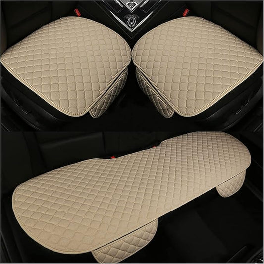 3PCS Set Car Seat Cushion for Front and Back Seat, 3D Soft Linen Breathable Auto Seat Cover, Comfort Non-Slip Rubber Bottom, Car Accessories (Beige/3PCS)
