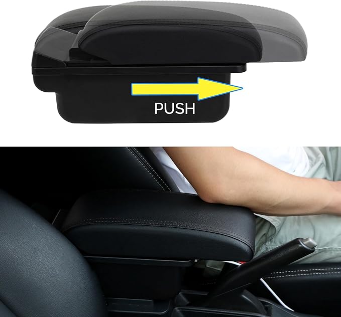 AULPHIKE Compatible with Nissan Micra March Armrest 2011-2016 Armrest Car Center Console Organizer Armrests Double Layer Storage with 3 USB（Black）