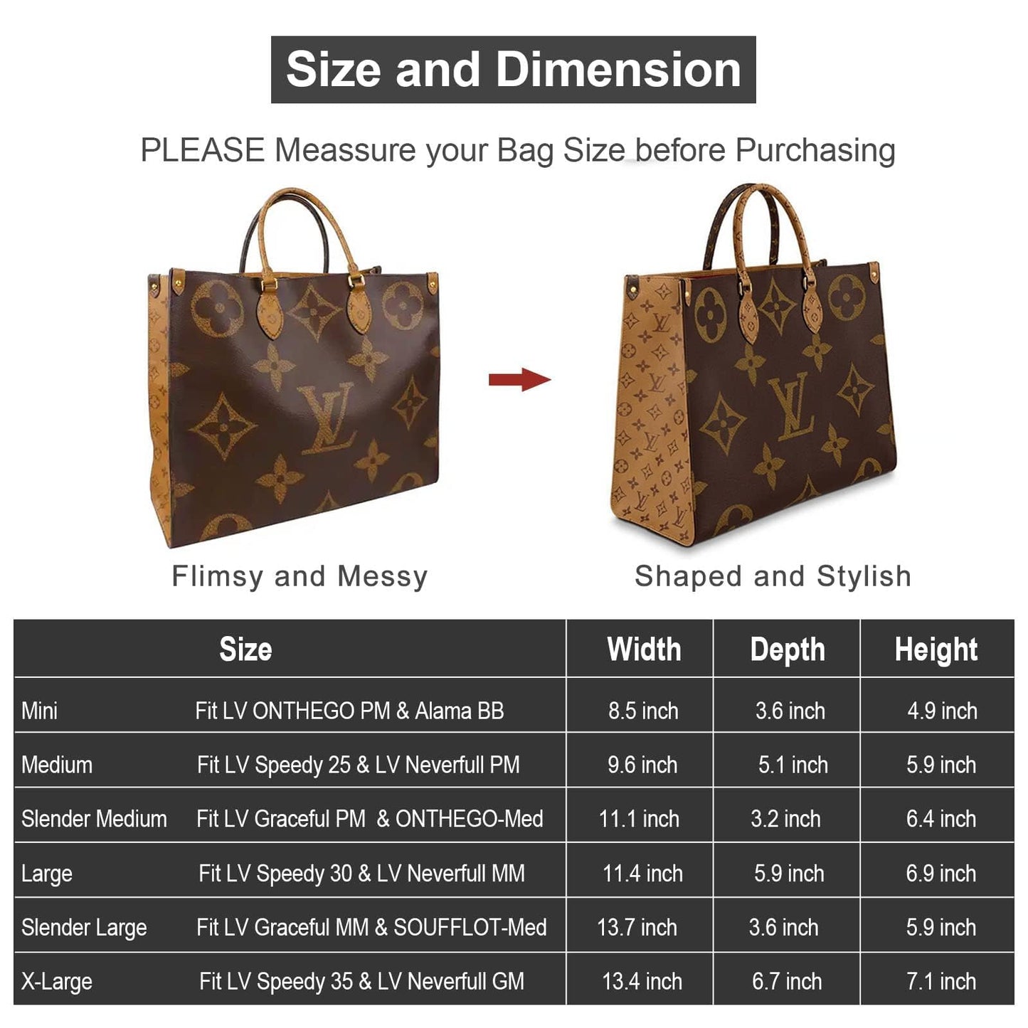 OMYSTYLE Beige Slender Medium Organizer Insert, Felt Tote Bag Organizer Insert with 5 Sizes, Handbag Dividers for Inside Purse, Compatible with Longchamp, Neverful, Speedy and More
