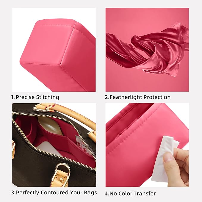 DGAZ Silk Purse Organizer Insert Fits LV Speedy 16/20/25/30/35/40/45 bags，Silky Smooth Bag Organizer，Luxury Handbag & Tote Shaper(Rose lipstick,SP30)