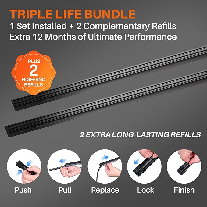 DOG TAIL Water Repellent Silicone Wiper Blades 26" 20" Set with Multiple Adapters and 2 Refills, Automotive Replacement Front Windshield Wiper Blades for My Car with Water Repellency Formula DropClear