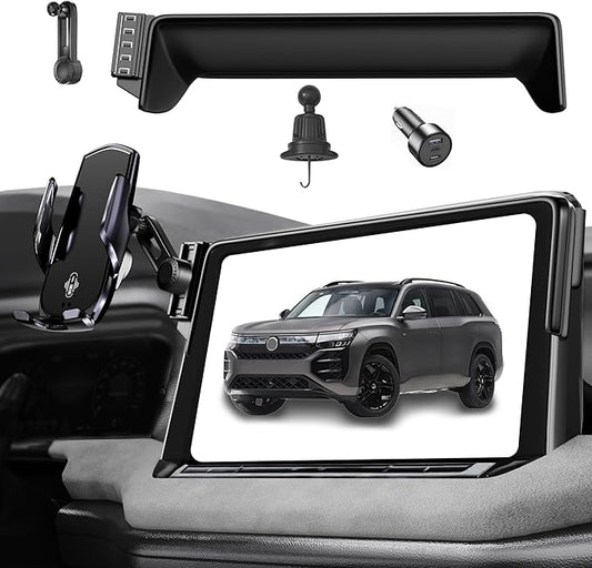 Car Phone Mount for 2024–2026 Volkswagen Atlas/Atlas Cross Sport, Smart Auto-Clamping on 12" Touchscreen, 15W Wireless Fast Charging, 360° Adjustable, Without Blocking Airflow