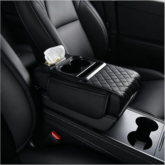 Car Armrest Storage Box for Nissan Hardbody (D21) 1986–1997, Center Console Organizer with Side Pocket, Ergonomic Memory Foam Armrest Cushion, Car Elbow Support Pad,A Black