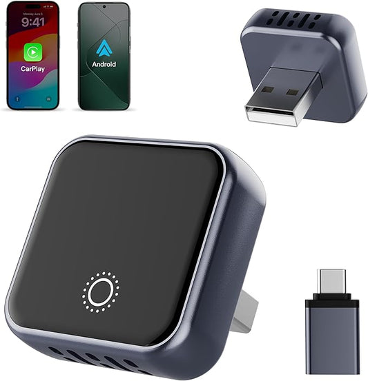2026 Upgraded 2in1 Mini Wireless CarPlay & Android Auto Adapter, Convert Wired Car Play to Wireless for Cars with USB/Type-C Port, Plug & Play USB Dongle Compatible for Apple iPhone & Android Devices