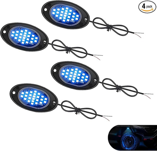 4 PCS LED Rock Lights Kits, Super Bright Ambient Underglow Lights, Waterproof LED Rock Light Kit, Universal Undercar Light for Pickup Off Road RZR SUV ATV UTV Car (Ice Blue)