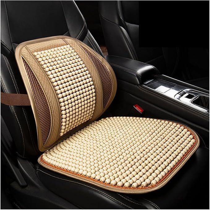 Car Seat Chair Back Cushion for Tesla Model 3 EV Sedan 2025, Wooden Beads Ventilate Mesh Lumbar Brace Strong Durable Relieve Fatigue Summer Interior Accessories,A-Seat pad