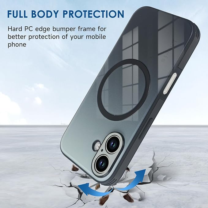 Guppy Compatible with iPhone 16 Plus Case Magnetic, with Full Camera Lens Protector [Compatible with MagSafe] Scratch Resistant Gradient Glass Back Cover Phone Case-Black