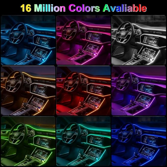 Car LED Interior Strip Lights, TEKSHINNY RGB Car Interior LED Light Wireless APP Button Remote Control, 5 in 1 Fiber Optic Ambient Lighting Kit with 236 Inches, EL Wire Lights for Car Inside
