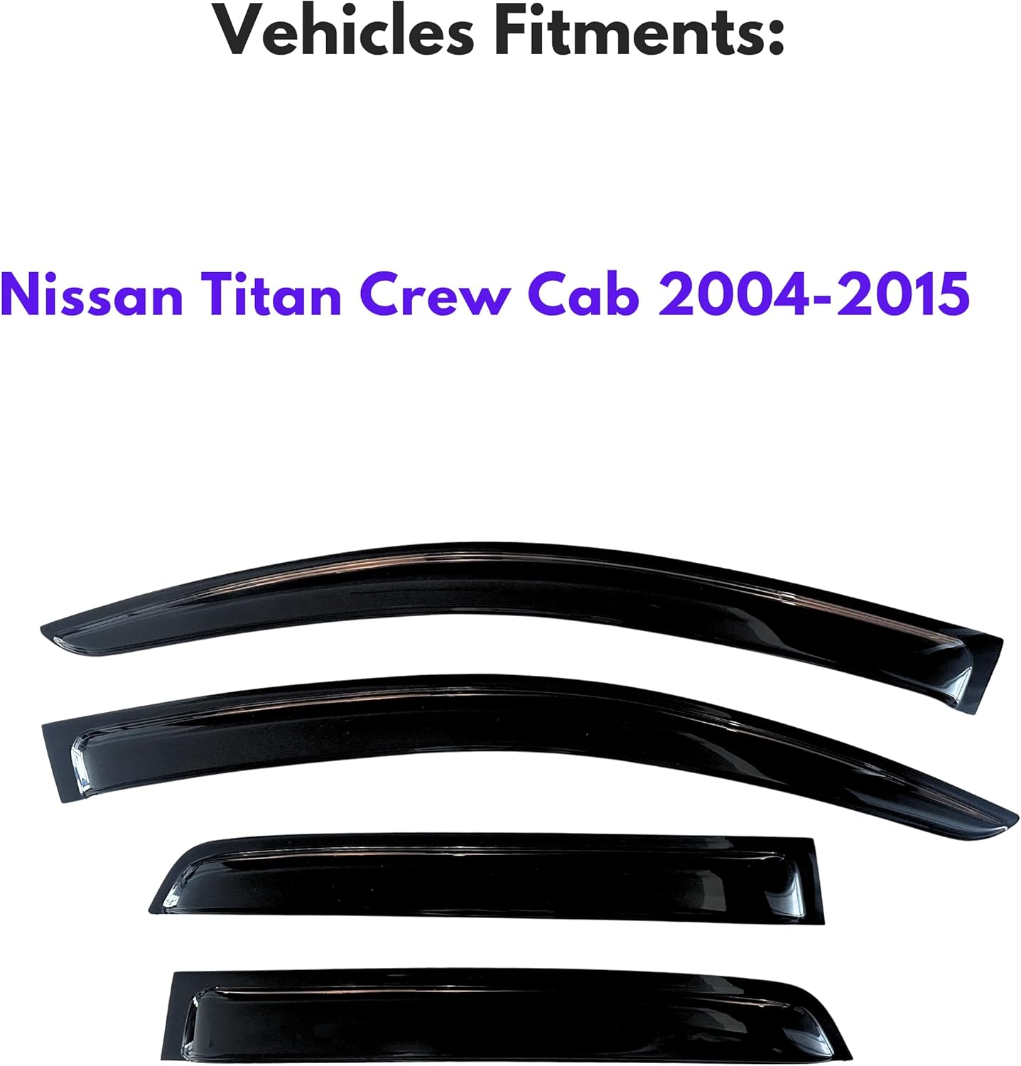 KPY Window Visors Compatible with Nissan Titan Crew Cab 2004-2015, 4PC Rain Guard Side Vent Deflectors Tape-On Style, 2004 2005 2006 2007 2008 2009 2010 2011 2012 2013 2014 2015 (Crew Cab Only)
