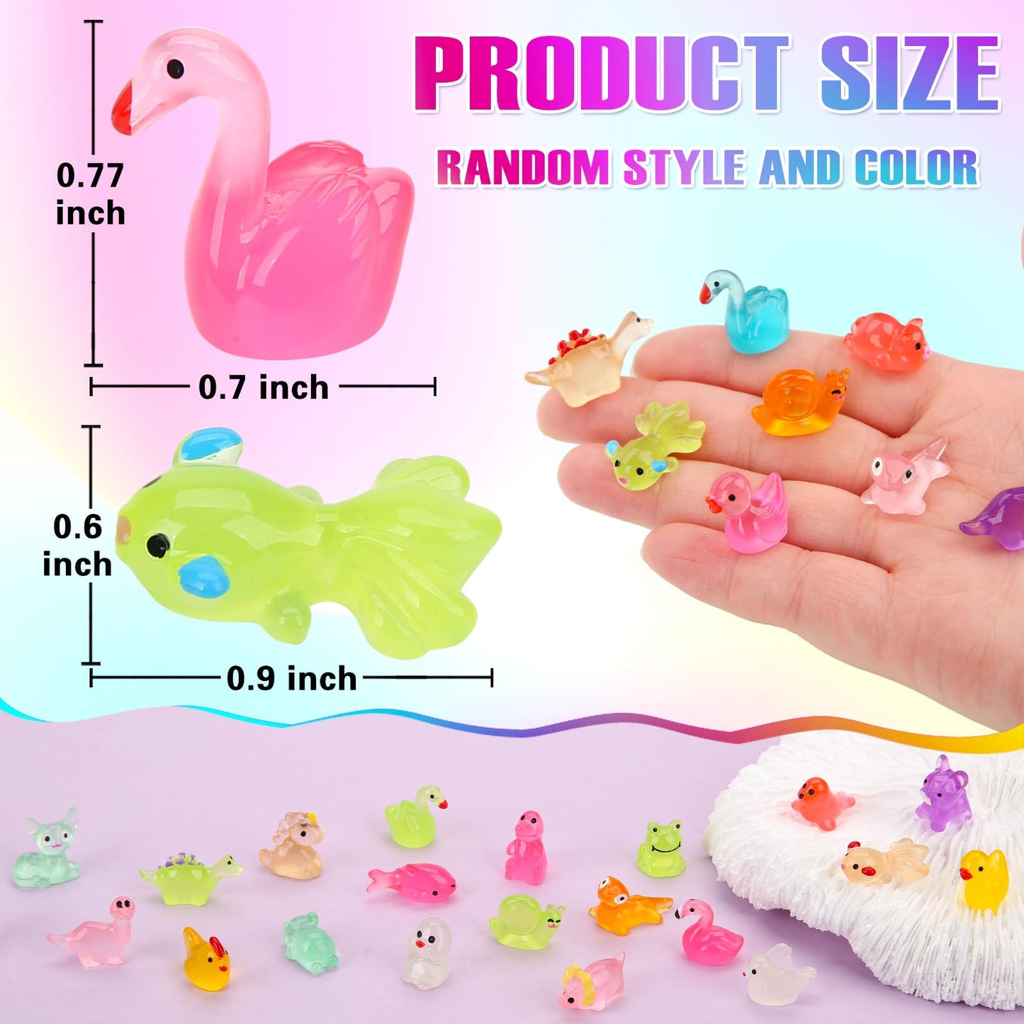240 Pack Mini Resin Animals, Glow in The Dark Tiny Animals Figures to Hide Luminous Small Plastic Miniature Little Ducks Bulk for Office Home Garden Micro Landscape Aquarium Potted Dollhouse Decor