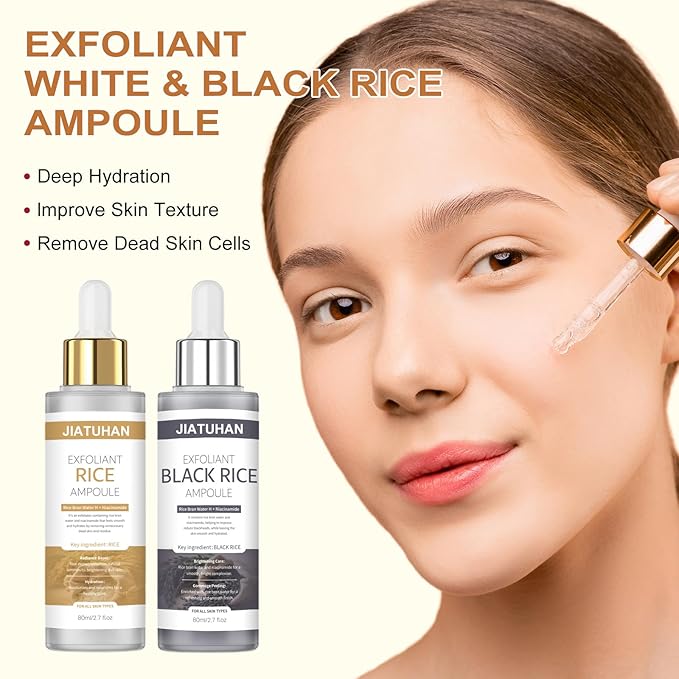 Peel Shot Glow Rice Ampoule Duo Set White and Black Rice Exfoliating facial mask and Body Scrub Cream. Reduce blackheads, shrink pores, suitable for all skin types, 2.7 Fl Oz (Pack of 2)