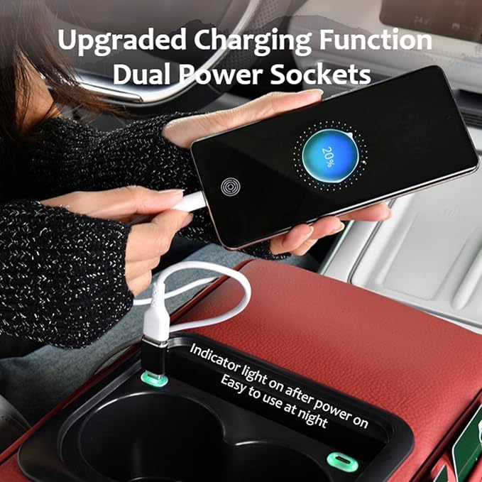 Armrest Box Pad for Car w/Type-C Charging Interface, Car Center Console Cover w/Cup Holder, Interior Car Accessories (Black)