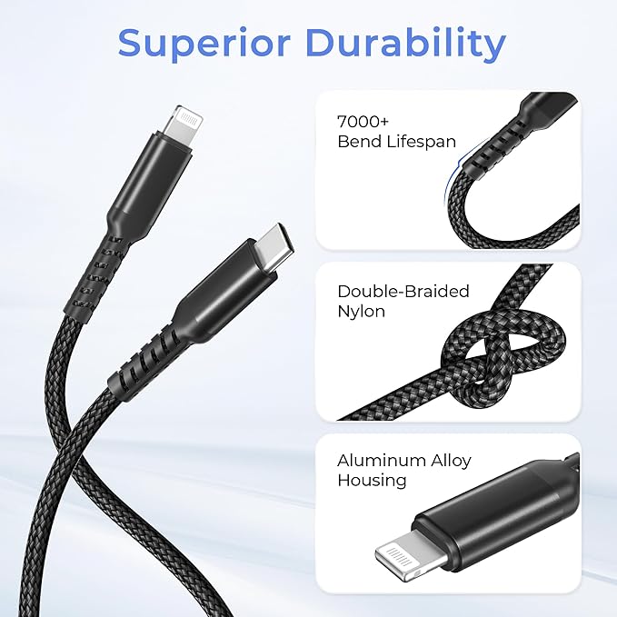 Basesailor USB C to Lightning Charger Cable 3.3FT with USB A Adapter,Type C Power Delivery PD Fast Charging Cord for iPhone 14 13 12 11 Mini Pro Plus,SE,i11,i12,i13 Phone,iPad 9 9th 8 8th Generation